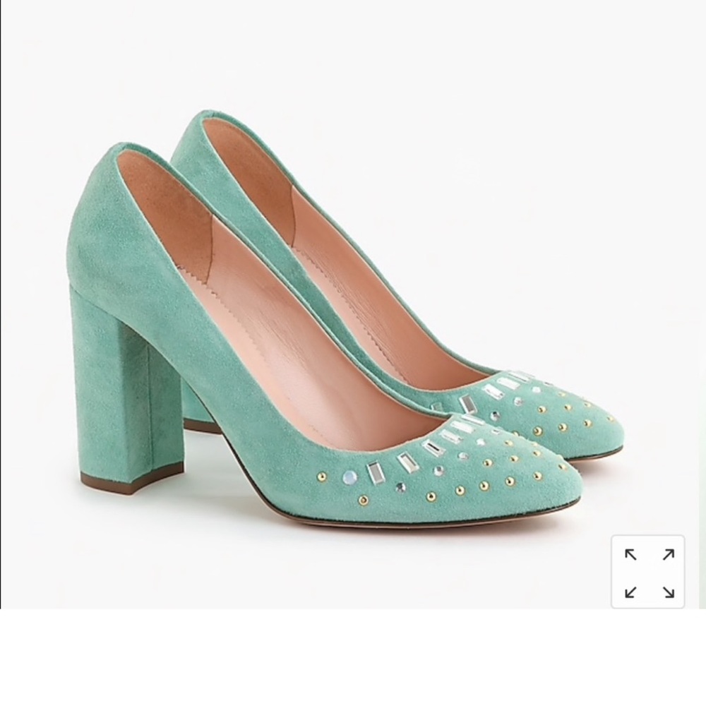 J.Crew Suede Bell Pumps with Jewels